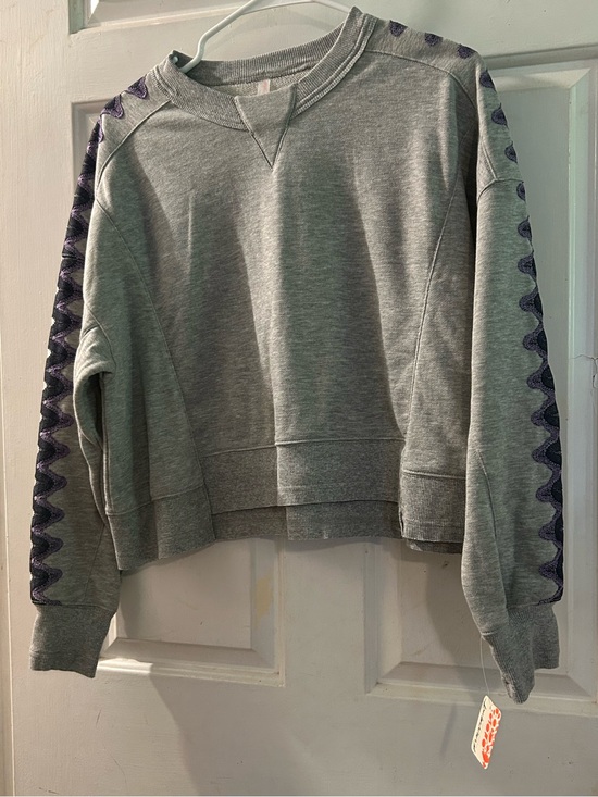 Free People Sweaters - Free People Gray Sweatshirt with Purple Trim